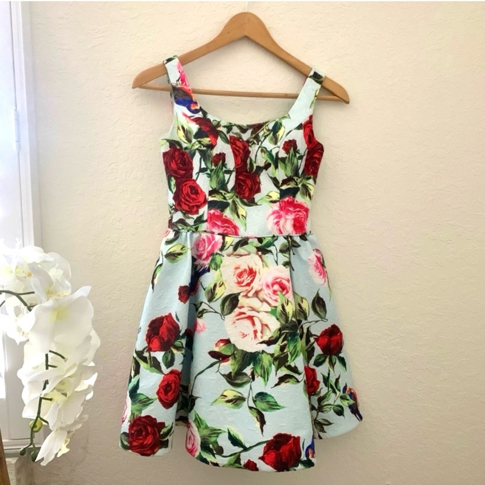 Sherri Hill Floral Fit and Flare Formal Cocktail Dress